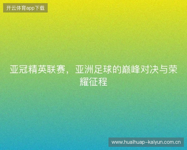 亚冠精英联赛，亚洲足球的巅峰对决与荣耀征程